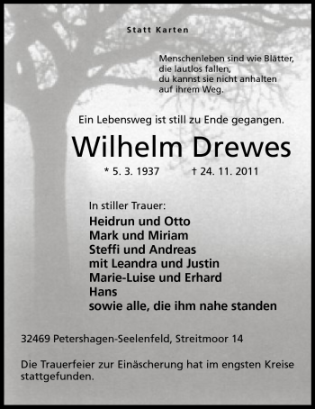 Anzeige von Wilhelm Drewes von Mindener Tageblatt