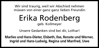 Anzeige von Erika Rodenberg von Mindener Tageblatt