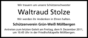 Anzeige von Waltraud Stolze von Mindener Tageblatt