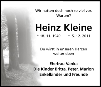 Anzeige von Heinz Kleine von Mindener Tageblatt