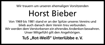 Anzeige von Horst Bieber von Mindener Tageblatt
