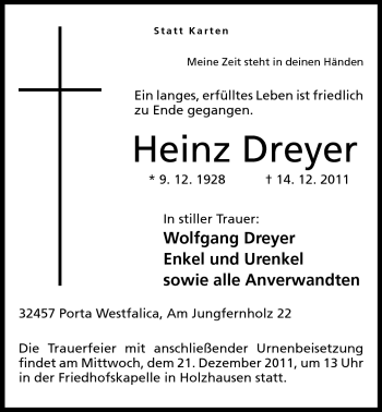 Anzeige von Heinz Dreyer von Mindener Tageblatt