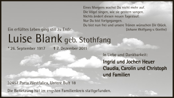 Anzeige von Luise Blank von Mindener Tageblatt