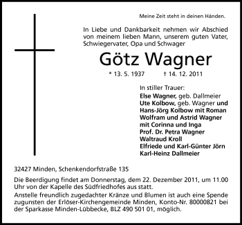 Anzeige von Götz Wagner von Mindener Tageblatt