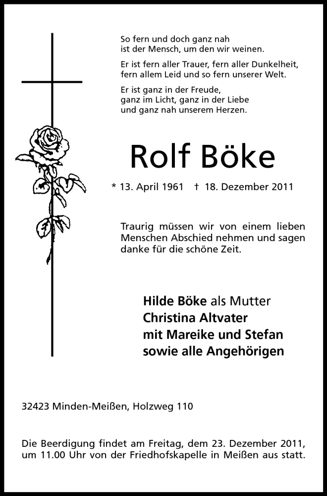  Traueranzeige für Rolf Böke vom 20.12.2011 aus Mindener Tageblatt