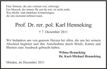 Anzeige von Karl Henneking von Mindener Tageblatt