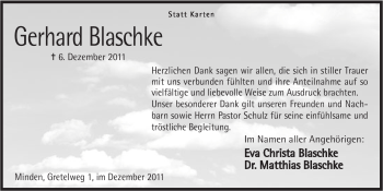 Anzeige von Gerhard Blaschke von Mindener Tageblatt