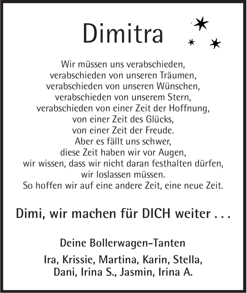  Traueranzeige für Dimitra Greiling vom 31.12.2011 aus Mindener Tageblatt