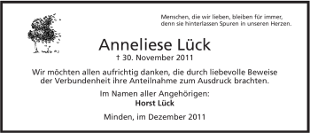 Anzeige von Anneliese Lück von Mindener Tageblatt
