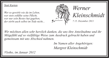 Anzeige von Werner Kleinschmidt von Mindener Tageblatt