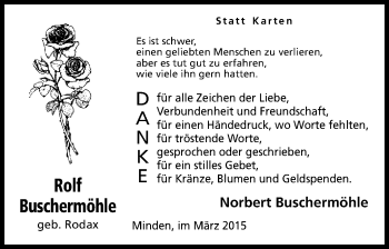Anzeige von Rolf Buschermöhle von Mindener Tageblatt