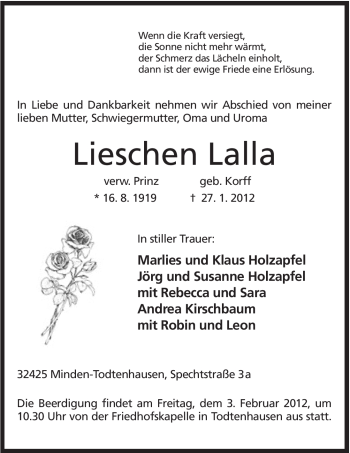 Anzeige von Lieschen Lalla von Mindener Tageblatt