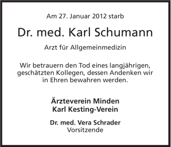 Anzeige von Karl Schumann von Mindener Tageblatt