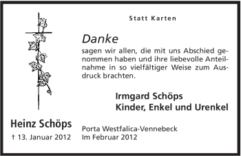 Anzeige von Heinz Schöps von Mindener Tageblatt