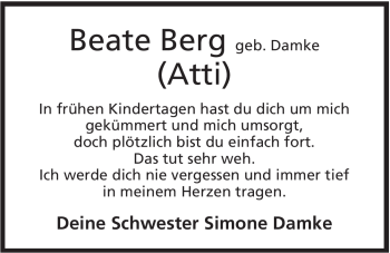Anzeige von Beate Berg von Mindener Tageblatt