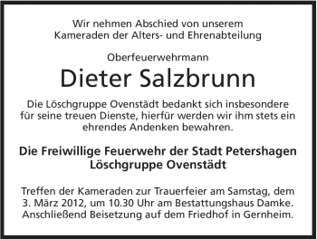 Anzeige von Dieter Salzbrunn von Mindener Tageblatt