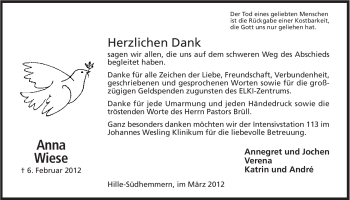 Anzeige von Anna Wiese von Mindener Tageblatt