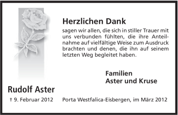 Anzeige von Rudolf Aster von Mindener Tageblatt