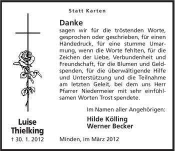 Anzeige von Luise Thielking von Mindener Tageblatt