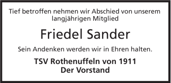 Anzeige von Friedel Sander von Mindener Tageblatt