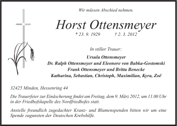 Anzeige von Horst Ottensmeyer von Mindener Tageblatt