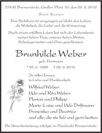 Anzeige von Brunhilde Weber von Mindener Tageblatt