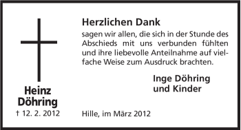 Anzeige von Heinz Döhring von Mindener Tageblatt