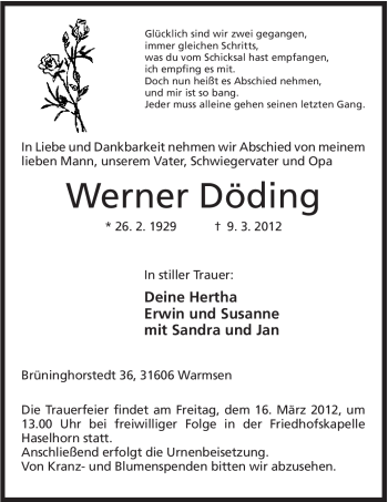 Anzeige von Werner Döding von Mindener Tageblatt