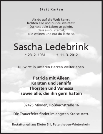 Anzeige von Sascha Ledebrink von Mindener Tageblatt