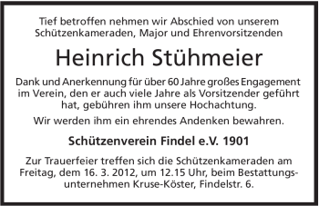 Anzeige von Heinrich Stühmeier von Mindener Tageblatt