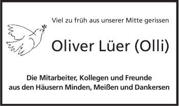 Anzeige von Oliver Lüer von Mindener Tageblatt