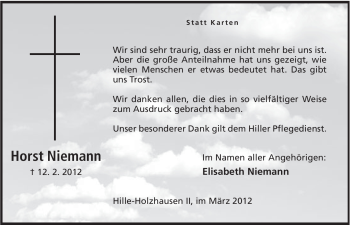 Anzeige von Horst Niemann von Mindener Tageblatt