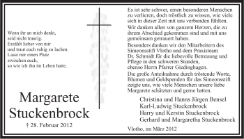 Anzeige von Margarete Stuckenbrock von Mindener Tageblatt