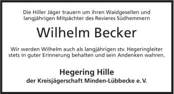 Anzeige von Wilhelm Becker von Mindener Tageblatt