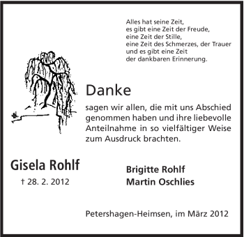 Anzeige von Gisela Rohlf von Mindener Tageblatt