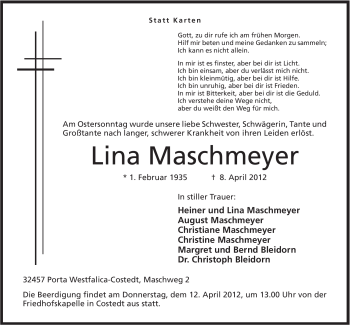 Anzeige von Lina Maschmeyer von Mindener Tageblatt