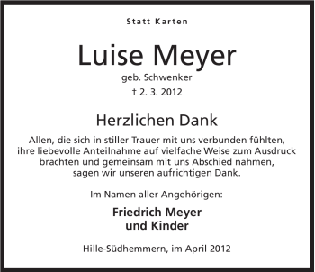 Anzeige von Luise Meyer von Mindener Tageblatt