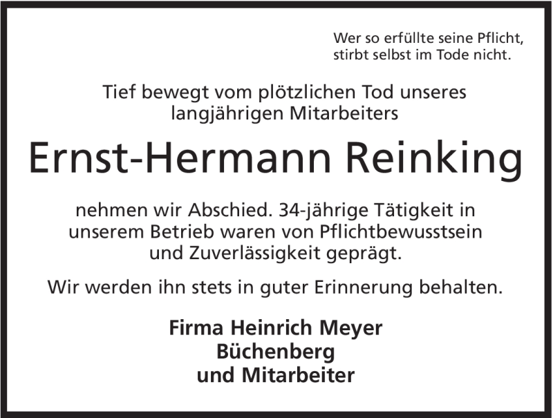  Traueranzeige für Ernst-Hermann Reinking vom 21.04.2012 aus Mindener Tageblatt