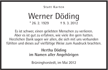 Anzeige von Werner Döding von Mindener Tageblatt