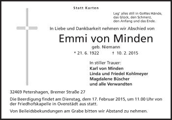 Anzeige von Emmi von Minden von Mindener Tageblatt