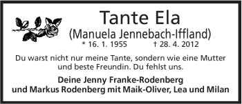 Anzeige von Manuela Jennebach-Iffland von Mindener Tageblatt
