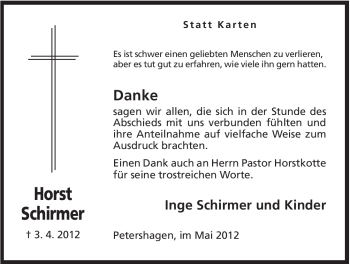 Anzeige von Horst Schirmer von Mindener Tageblatt