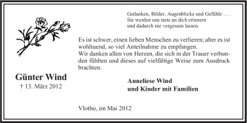 Anzeige von Günter Wind von Mindener Tageblatt