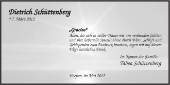 Anzeige von Dietrich Schüttenberg von Mindener Tageblatt