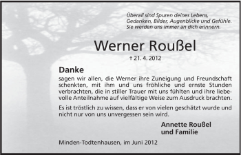 Anzeige von Werner Roußel von Mindener Tageblatt