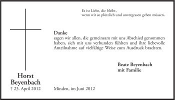 Anzeige von Horst Beyenbach von Mindener Tageblatt
