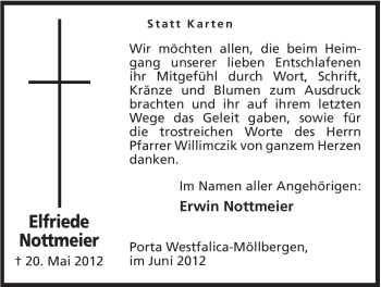 Anzeige von Elfriede Nottmeier von Mindener Tageblatt