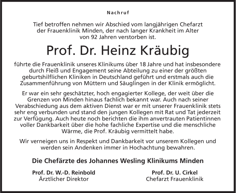  Traueranzeige für Heinz Kräubig vom 07.07.2012 aus Mindener Tageblatt