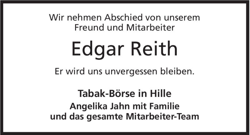  Traueranzeige für Edgar Reith vom 14.07.2012 aus Mindener Tageblatt