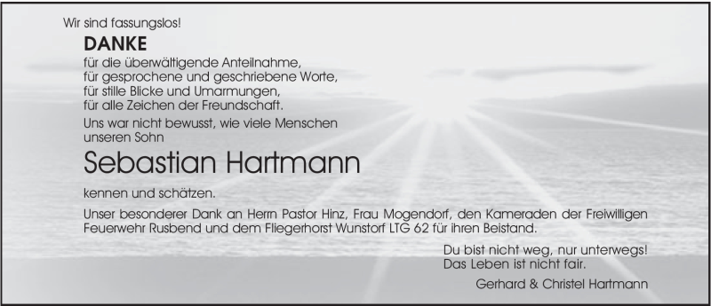  Traueranzeige für Sebastian Hartmann vom 14.07.2012 aus Mindener Tageblatt